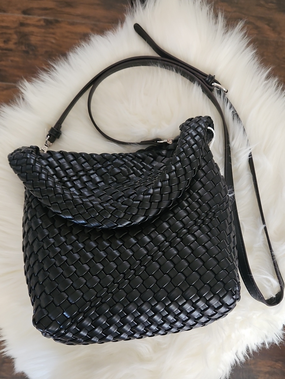 Worthington Black Woven Leather Crossbody Bag